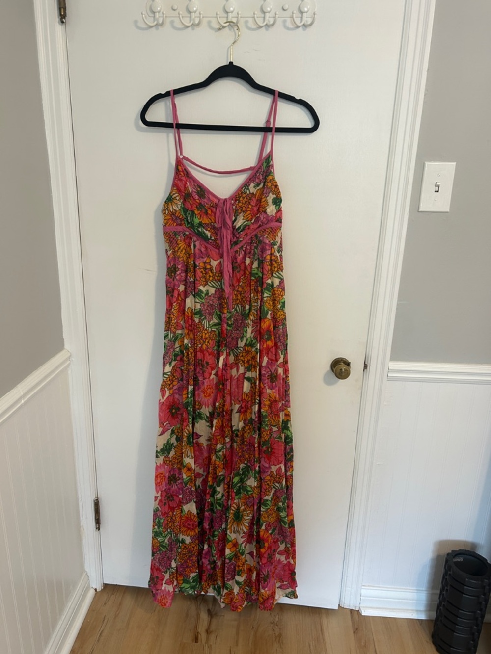 Free People Pink Floral Maxi Dress with Green and Orange Accents